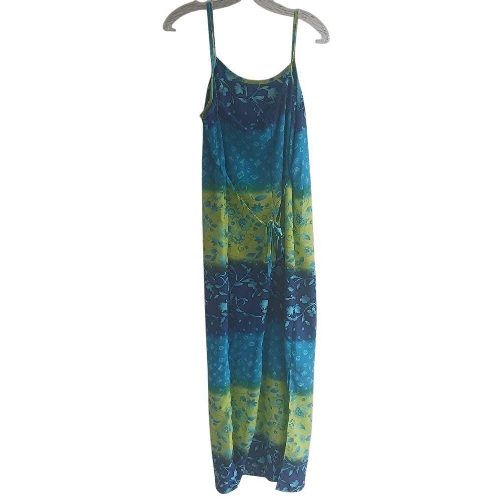 California Concepts VTG‎ Maxi Dress 11 Spaghetti Strap Tie Waist Floral Boho